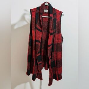 Red Plaid Throw-over Vest